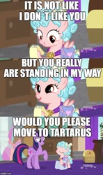 Size: 500x843 | Tagged: safe, edited screencap, imported from derpibooru, screencap, cozy glow, twilight sparkle, alicorn, pegasus, pony, school raze, comic, duo, female, filly, foal, mare, notepad, raised hoof, saddle bag, screencap comic, twilight sparkle (alicorn)