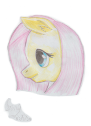 Size: 1275x1753 | Tagged: safe, artist:maddox3310, imported from derpibooru, fluttershy, pony, bust, female, mare, portrait, profile, smiling, solo, traditional art