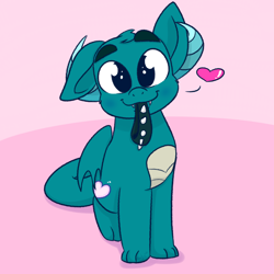 Size: 2000x2000 | Tagged: safe, artist:binkyt11, derpibooru exclusive, imported from derpibooru, oc, oc only, oc:puppy love, dracony, dragon, hybrid, original species, choker, heart, horns, looking at you, male, mouth hold, puppy dog eyes, sitting, smiling, solo, spiked choker, teenaged dragon, wings