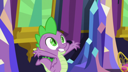 Size: 1280x720 | Tagged: safe, imported from derpibooru, screencap, spike, dragon, father knows beast, crystal, male, smiling, solo, winged spike, wings