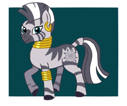 Size: 600x500 | Tagged: safe, artist:spyro-for-life, imported from derpibooru, zecora, pony, zebra, bracelet, ear piercing, earring, female, jewelry, neck rings, piercing, raised hoof, solo