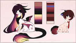 Size: 1600x908 | Tagged: safe, artist:little-sketches, artist:php146, imported from derpibooru, oc, oc only, oc:ayaka, oc:masashi, draconequus, earth pony, pony, female, male, necktie, reference sheet, stallion