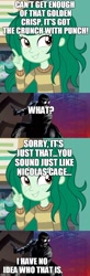Size: 500x1525 | Tagged: safe, edit, edited screencap, editor:lord you know who, imported from derpibooru, screencap, wallflower blush, comic:meanwhile in another universe, equestria girls, equestria girls series, forgotten friendship, caption, comic, fanfic art, image macro, nicolas cage, nostalgia critic, screencap comic, spider-man noir, spider-man: into the spider-verse, sugar bear, text, the wicker man, voice actor joke