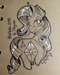 Size: 480x600 | Tagged: safe, artist:mychelle, imported from derpibooru, rarity, pony, female, inktober, monochrome, solo, traditional art