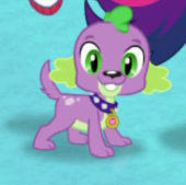 Size: 170x169 | Tagged: safe, imported from derpibooru, screencap, sci-twi, spike, spike the regular dog, twilight sparkle, dog, equestria girls, equestria girls series, cropped, looking at you, offscreen character, paws, smiling, tail