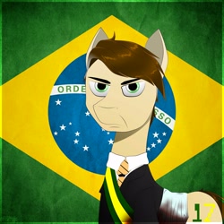 Size: 3000x3000 | Tagged: safe, imported from derpibooru, earth pony, pony, blood, brazil, flag, jair bolsonaro, male, politics, ponified, president, solo, stallion