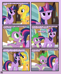 Size: 900x1080 | Tagged: safe, artist:lister-of-smeg, imported from derpibooru, flash sentry, spike, twilight sparkle, alicorn, dragon, pegasus, pony, comic:crystal heart attack, comic, crossed arms, cutie mark, female, glowing horn, male, mare, twilight sparkle (alicorn), wings