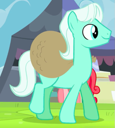 Size: 479x529 | Tagged: safe, imported from derpibooru, screencap, ice breaker, posey petals, earth pony, pony, trade ya, background pony, bag, cropped, female, g4, male, male focus, mare, outdoors, raised leg, smiling, solo, solo focus, stallion