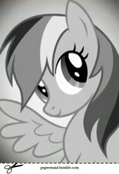 Size: 884x1282 | Tagged: safe, artist:papermaid, edit, edited screencap, imported from derpibooru, screencap, rainbow dash, pony, black and white, bust, female, grayscale, monochrome, poster, solo