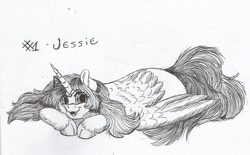 Size: 960x597 | Tagged: safe, artist:69beas, imported from derpibooru, oc, oc only, oc:jessie feuer, alicorn, pony, alicorn oc, solo, traditional art