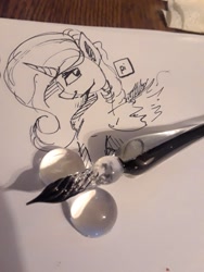 Size: 773x1030 | Tagged: safe, artist:post-it, imported from derpibooru, princess celestia, alicorn, pony, bust, female, ink drawing, inktober, lineart, looking at you, mare, monochrome, pen, peytral, simple background, sketch, smiling, solo, traditional art, white background