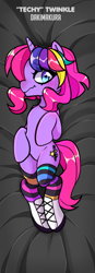 Size: 408x1170 | Tagged: safe, artist:techycutie, imported from derpibooru, oc, oc only, oc:techy twinkle, pony, unicorn, body pillow, body pillow design, clothes, female, rainbow, shoes, socks, solo, striped socks