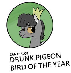 Size: 790x817 | Tagged: safe, artist:bojangleee, imported from derpibooru, oc, oc:peep, bird pone, pigeon, birb, crown, drunk, jewelry, regalia