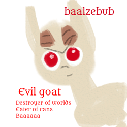 Size: 480x480 | Tagged: safe, imported from derpibooru, oc, oc only, oc:baalzebub, goat, baaah, demon goat, doodle, fightin' doods, horns, not official in any way, pun, red eyes, solo