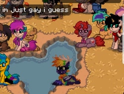 Size: 1080x821 | Tagged: safe, imported from derpibooru, oc, oc only, oc:darkius wolficus, oc:dragon chick, oc:dust bunny, oc:lavanda, oc:wafflehead, dracony, hybrid, pony, unicorn, pony town