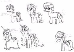 Size: 3504x2488 | Tagged: safe, artist:killerteddybear94, imported from derpibooru, oc, unnamed oc, alicorn, bat pony, earth pony, pony, alicorn oc, bat pony oc, cloak, clothes, cutie mark, female, glasses, headscarf, housewife, jewelry, male, mare, necklace, scarf, sketch, stallion, traditional art