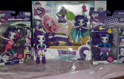 Size: 3245x2069 | Tagged: safe, imported from derpibooru, applejack, pinkie pie, rarity, spike, spike the regular dog, dog, equestria girls, doll, equestria girls minis, female, irl, photo, toy