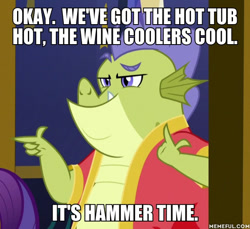 Size: 600x550 | Tagged: safe, edit, edited screencap, imported from derpibooru, screencap, sludge (dragon), dragon, father knows beast, bathrobe, clothes, cropped, futurama, image macro, meme, memeful.com, robe, sludge (g4), solo focus, text