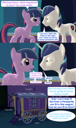 Size: 1920x3240 | Tagged: safe, artist:red4567, imported from derpibooru, shining armor, trixie, twilight sparkle, alicorn, pony, unicorn, 3d, brother and sister, comic, female, male, mare, source filmmaker, speech bubble, stallion, tired, trixie's wagon, twilight sparkle (alicorn), wagon