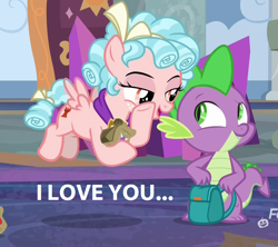 Size: 782x694 | Tagged: safe, edit, edited screencap, imported from derpibooru, screencap, cozy glow, spike, dragon, pegasus, pony, school raze, cozyspike, cropped, exploitable meme, female, filly, male, meme, shipping, straight, this will end in tears, winged spike, wings
