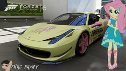 Size: 1439x809 | Tagged: safe, artist:forzaveteranenigma, imported from derpibooru, fluttershy, fanfic:equestria motorsports, equestria girls, equestria girls series, car, ferrari, ferrari 458 italia, forza motorsport 6, geode of fauna, supercar