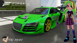 Size: 1439x809 | Tagged: safe, artist:forzaveteranenigma, imported from derpibooru, lemon zest, fanfic:shadowbolts racing, equestria girls, friendship games, audi, audi r8, audi r8 lms, car, forza motorsport 6