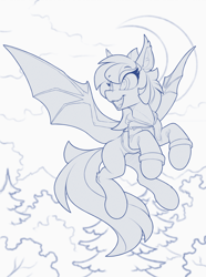 Size: 1400x1885 | Tagged: safe, artist:yakovlev-vad, imported from derpibooru, oc, oc only, bat pony, pony, bat pony oc, clothes, female, mare, monochrome, sketch, slim, smiling, solo