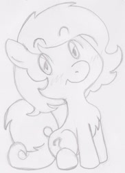 Size: 844x1160 | Tagged: safe, artist:lockhe4rt, imported from derpibooru, oc, oc only, oc:filly anon, earth pony, pony, female, filly, looking at you, monochrome, pencil drawing, smiling, solo, traditional art