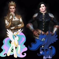 Size: 2756x2756 | Tagged: safe, imported from derpibooru, princess celestia, princess luna, human, pony, blood & wine, witcher