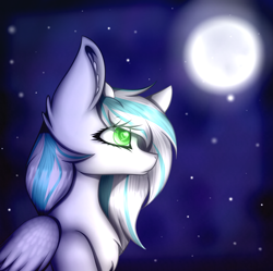 Size: 3321x3307 | Tagged: safe, artist:mimihappy99, imported from derpibooru, oc, oc only, oc:meridia, pegasus, pony, female, heart eyes, mare, moon, night, present, solo, stars, wingding eyes