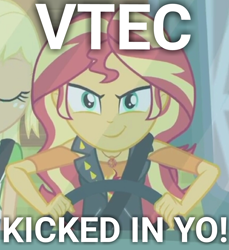 Size: 1439x1572 | Tagged: safe, edit, edited screencap, imported from derpibooru, screencap, sunset shimmer, driving miss shimmer, equestria girls, equestria girls series, cropped, driving miss shimmer: applejack, geode of empathy, geode of telekinesis, honda, magical geodes, solo focus