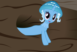 Size: 3110x2073 | Tagged: safe, artist:badumsquish, derpibooru exclusive, imported from derpibooru, trixie, monster pony, mushroom pony, original species, female, grin, log, looking at you, monster mare, mushroom, peeking, ponified photo, show accurate, shroomsie, smiling, solo, species swap, wat