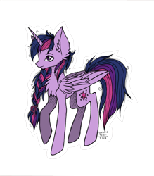 Size: 1496x1709 | Tagged: safe, artist:schizoidtomii, imported from derpibooru, twilight sparkle, alicorn, pony, braid, cheek fluff, chest fluff, ear fluff, female, flat colors, simple background, solo, transparent background, twilight sparkle (alicorn)