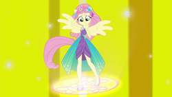 Size: 1920x1080 | Tagged: safe, imported from derpibooru, screencap, fluttershy, equestria girls, equestria girls series, forgotten friendship, clothes, female, ponied up, solo, spread wings, standing, super ponied up, super sentai stance, wings, yellow