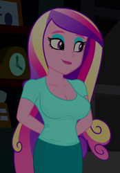 Size: 844x1212 | Tagged: safe, edit, edited screencap, editor:ah96, imported from derpibooru, screencap, princess cadance, equestria girls, friendship games, arm behind back, breast edit, breasts, busty princess cadance, cleavage, clothes, cropped, dean cadance, female, hands behind back, sexy, shirt, skirt, solo, stupid sexy princess cadance