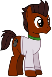 Size: 711x1039 | Tagged: safe, artist:lightningbolt, derpibooru exclusive, imported from derpibooru, earth pony, pony, .svg available, all time low, clothes, frown, hair over one eye, long sleeves, male, mohawk, ponified, rian dawson, shirt, short tail, show accurate, simple background, smiling, solo, stallion, standing, svg, transparent background, vector