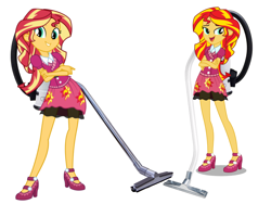 Size: 2048x1536 | Tagged: safe, artist:keronianniroro, artist:seahawk270, edit, imported from derpibooru, vector edit, sunset shimmer, equestria girls, backpack vacuum cleaner, clothes, female, high heels, random, shoes, simple background, skirt, solo, vacuum cleaner, vector, white background