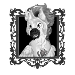 Size: 4000x4000 | Tagged: safe, artist:euspuche, imported from derpibooru, oc, oc only, oc:roasty wings, hippogriff, black and white, bust, grayscale, looking at you, monochrome, portrait, simple background, smiling, solo, transparent background