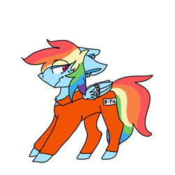 Size: 1000x1000 | Tagged: safe, artist:php115, artist:shoto, derpibooru exclusive, imported from derpibooru, rainbow dash, pegasus, pony, angry, b-f16, chains, clothes, female, mare, never doubt rainbowdash69's involvement, paint tool sai, prison outfit, prisoner, prisoner rd, request, solo