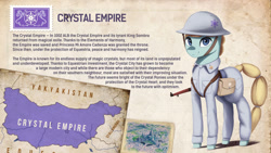 Size: 1920x1080 | Tagged: safe, artist:mrscroup, imported from derpibooru, oc, oc only, crystal pony, pony, equestria at war mod, clothes, crystal empire, crystal empire flag, female, gun, hearts of iron 4, helmet, map, mare, rifle, saddle bag, soldier, solo, uniform, weapon