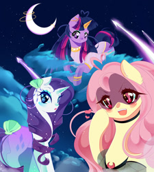 Size: 1700x1890 | Tagged: safe, artist:clefficia, imported from derpibooru, fluttershy, rarity, twilight sparkle, alicorn, bat pony, mermaid, pony, clothes, costume, dress, eyeshadow, female, flutterbat, halloween, halloween costume, holiday, makeup, mare, mermarity, nightmare night, nightmare night costume, race swap, rarity's mermaid dress, twilight sparkle (alicorn)