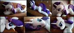 Size: 2971x1316 | Tagged: safe, artist:littlefairyswonders, artist:rosamariposacrafts, imported from derpibooru, rarity, pony, irl, life size, photo, plushie, prone, solo