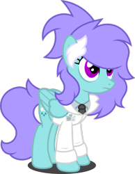 Size: 1280x1649 | Tagged: safe, artist:buckeyescozycafe, artist:fletcherthehuntress, imported from derpibooru, oc, oc only, oc:winter smile, pegasus, pony, clothes, female, lab coat, mare, simple background, solo, transparent background