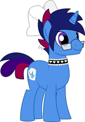 Size: 2241x3223 | Tagged: safe, artist:evilfrenzy, deleted from derpibooru, edit, editor:feathertrap, imported from derpibooru, vector edit, oc, oc only, oc:marquis majordome, pony, unicorn, 1000 hours in gimp, bow, choker, crossdressing, french maid, glasses, hair bow, maid, male, simple background, solo, stallion, transparent background, vector