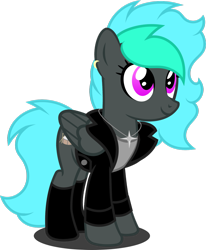 Size: 1280x1556 | Tagged: safe, artist:buckeyescozycafe, artist:fletcherthehuntress, imported from derpibooru, oc, oc only, oc:liquid metal, pegasus, pony, clothes, female, jacket, mare, simple background, solo, transparent background