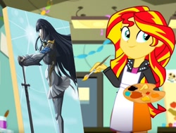 Size: 992x749 | Tagged: safe, artist:terry, edit, edited screencap, editor:gay-horse, imported from derpibooru, screencap, sunset shimmer, eqg summertime shorts, equestria girls, the art of friendship, exploitable meme, female, kill la kill, meme, painting, satsuki kiryuin, solo, sunset's painting