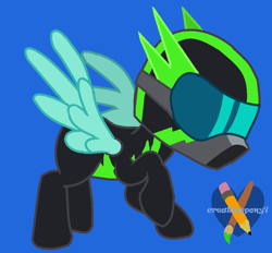 Size: 962x892 | Tagged: safe, artist:princess-kitsune-tsu, artist:thatonecrazyartist18, imported from derpibooru, lightning dust, pegasus, pony, the washouts (episode), blue background, clothes, female, helmet, simple background, solo, uniform, washouts uniform