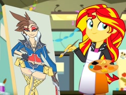 Size: 992x750 | Tagged: safe, artist:terry, edit, edited screencap, editor:gay-horse, imported from derpibooru, screencap, sunset shimmer, eqg summertime shorts, equestria girls, the art of friendship, clothes, crossdressing, disney, exploitable meme, female, kingdom hearts, male, meme, painting, panties, solo, sora, sunset's painting, trap, underwear, wat