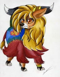 Size: 2455x3165 | Tagged: safe, artist:luxiwind, imported from derpibooru, oc, oc only, oc:yiris, yak, female, non-pony oc, solo, traditional art, yak oc