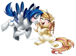 Size: 1024x757 | Tagged: safe, artist:centchi, imported from derpibooru, oc, oc only, oc:crystal wishes, oc:silent knight, pegasus, pony, unicorn, blushing, deviantart watermark, female, male, mare, obtrusive watermark, oc x oc, shipping, simple background, stallion, straight, transparent background, watermark